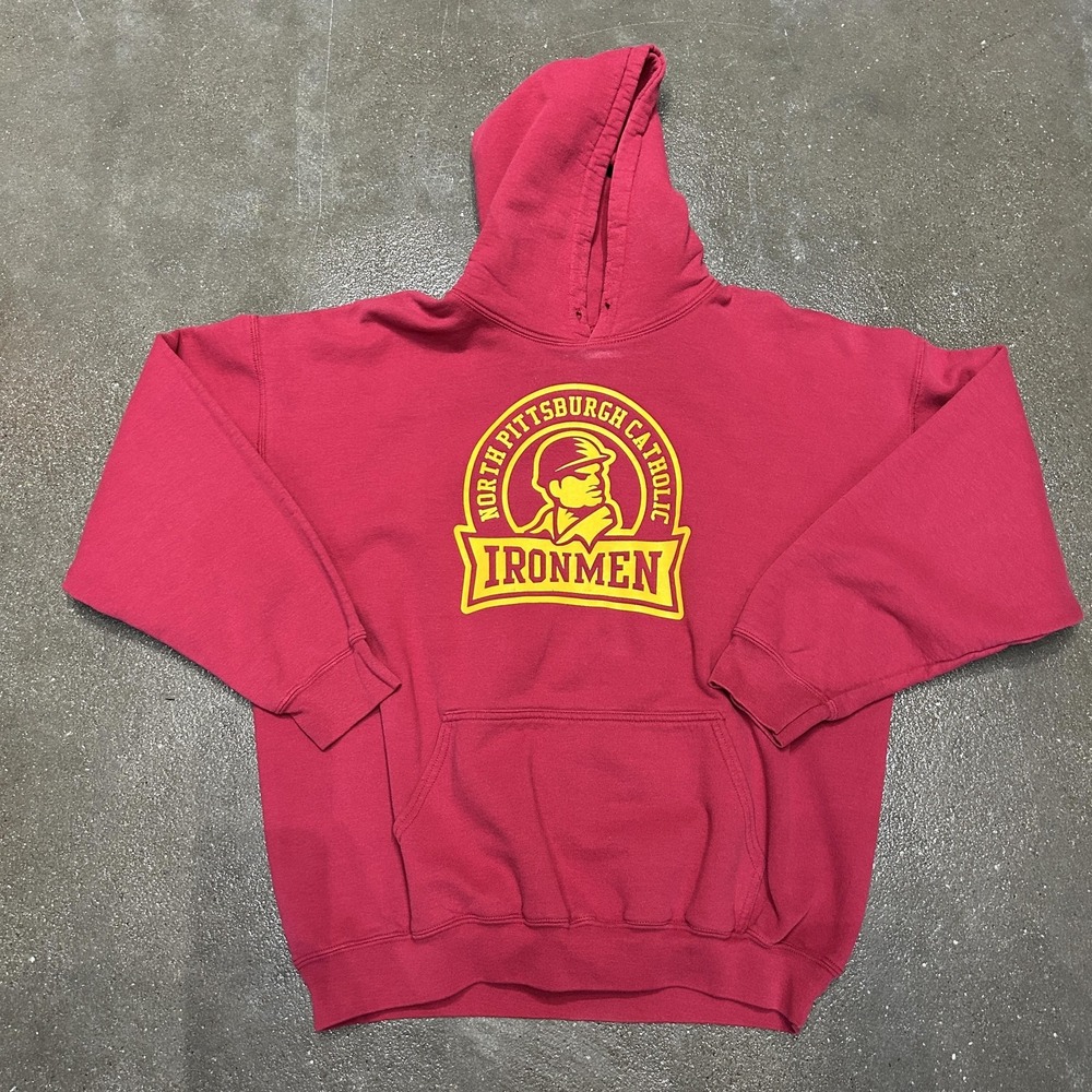 North Pittsburgh Catholic Ironmen Hoodie Sweatshirt Mens XL Red‎ Gildan